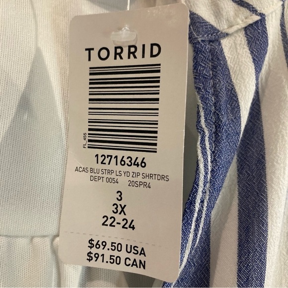 TORRID Sz 3 Blue & White Stripe Zip Front Drawstring Shirt Dress New with Tags - Picture 14 of 15